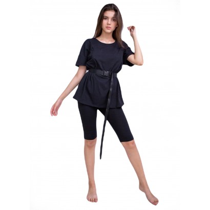 Комплект велосипедки і футболка для вагітних oversize з секретом для годування Чорний